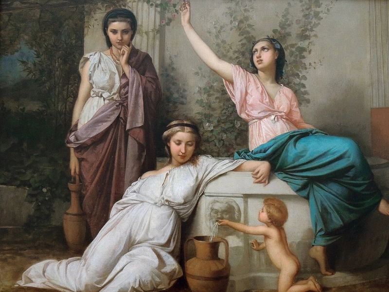1829-Auguste Toulmouche - Donne e bambini alla fontana